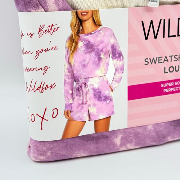 WILDFOX Purple Cream Tie Dye Relaxed Fit Soft Sweatshirt & Shorts Lounge Set L - Picture 5 of 7